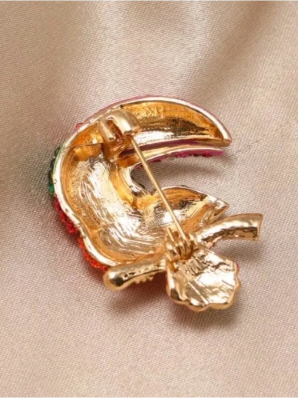 Colorful Rhinestone Toucan Brooch Blue Red Green Crystal Tropical Bird Pin